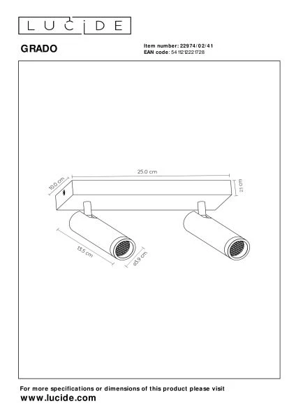 Lucide GRADO - Spot plafond - 2xGU10 (MR11) - Taupe - technique